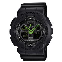 Image of Casio GA-100C-1A3ER G-SHOCK MAT SORT MED NEON GRØNNE VISER